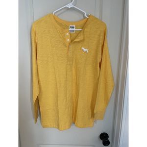Victoria's Secret PINK Long Sleeve Campus Henley NEW Size XS Yellow